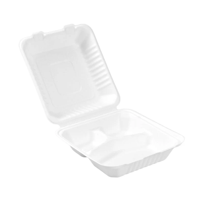 PakMax 8" Sugarcane Clamshell 3-Compartment - CS-883