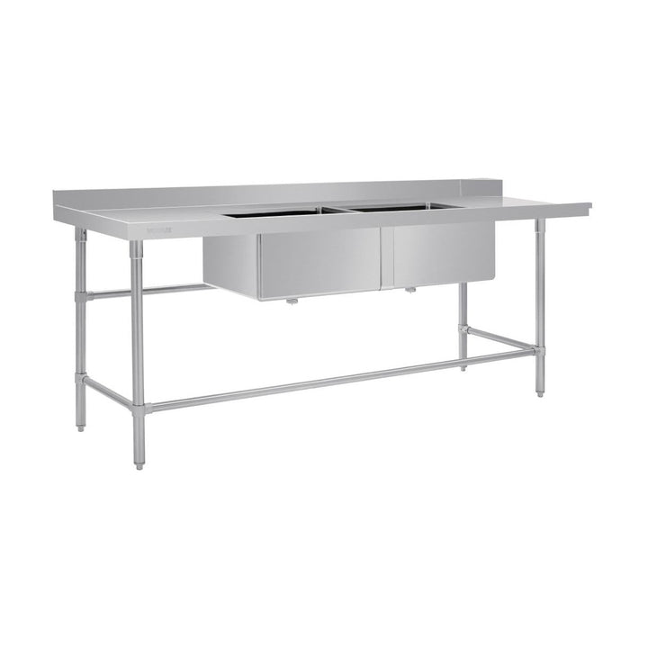 Vogue Dishwasher Inlet Table with Double Bowl Sink 90mm outlet 2400x700x960mmL/H - DE475