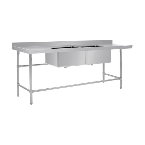 Vogue Dishwasher Inlet Table with Double Bowl Sink 90mm outlet 2400x700x960mmL/H - DE475
