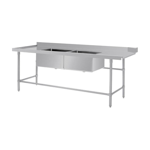 Vogue Dishwasher Inlet Table with Double Bowl Sink 90mm outlet 2400x700x960mmL/H - DE475