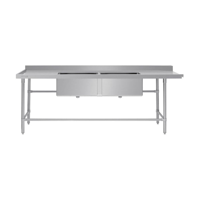 Vogue Dishwasher Inlet Table with Double Bowl Sink 90mm outlet 2400x700x960mmL/H - DE475