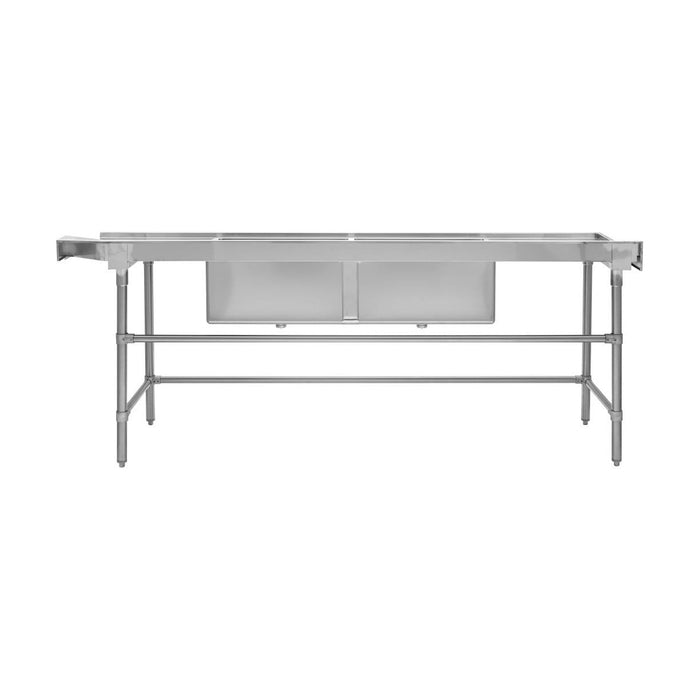 Vogue Dishwasher Inlet Table with Double Bowl Sink 90mm outlet 2400x700x960mmL/H - DE475