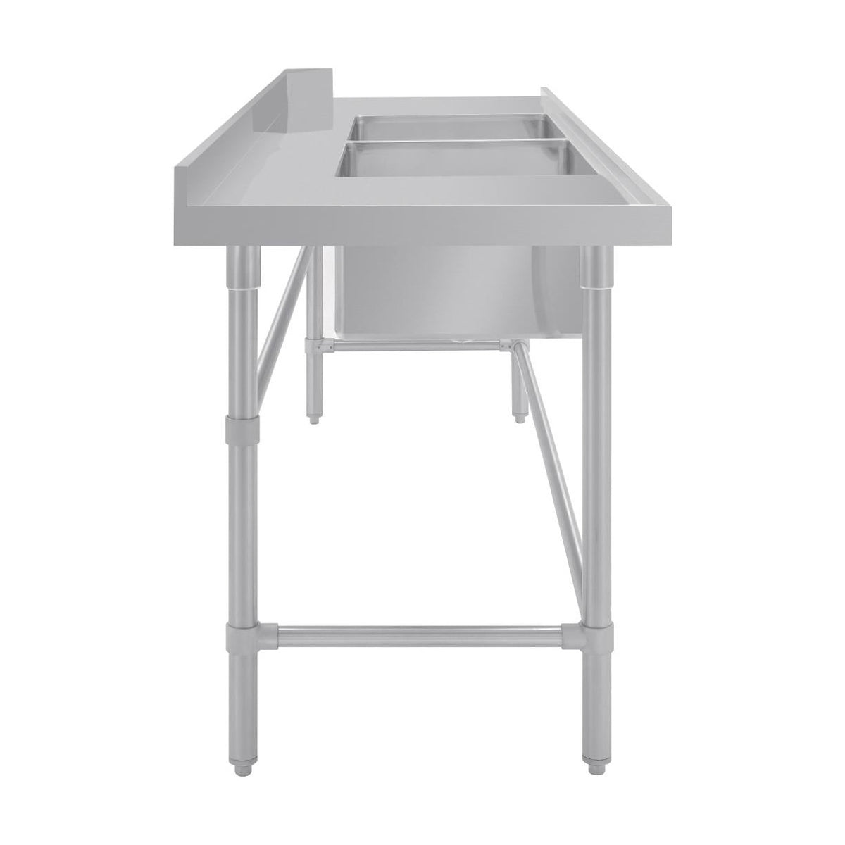 Vogue Dishwasher Inlet Table with Double Bowl Sink 90mm outlet 2400x700x960mmL/H - DE475
