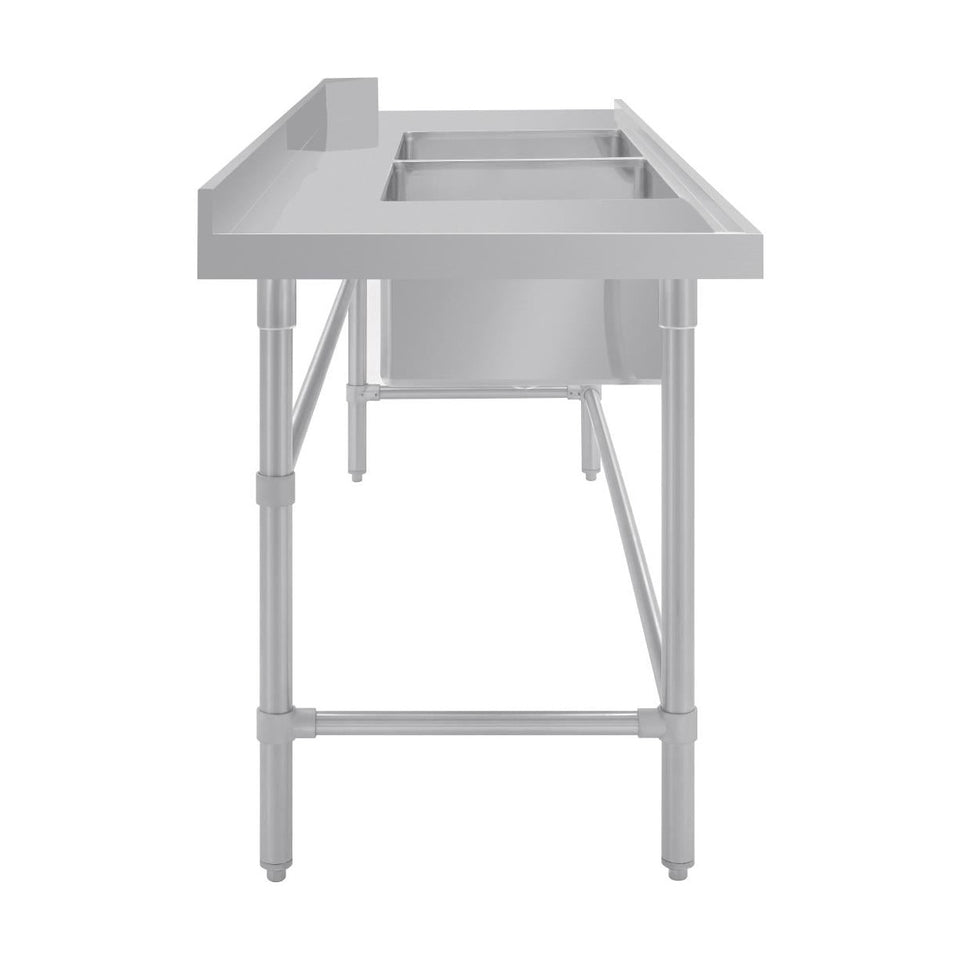 Vogue Dishwasher Inlet Table with Double Bowl Sink 90mm outlet 2400x700x960mmL/H - DE475