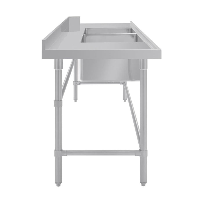 Vogue Dishwasher Inlet Table with Double Bowl Sink 90mm outlet 2400x700x960mmL/H - DE475