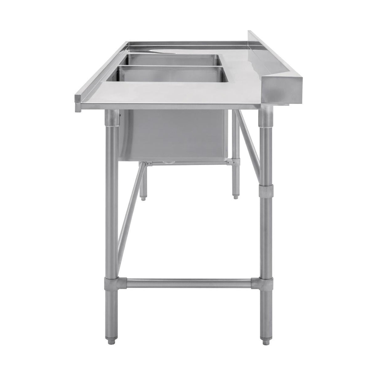 Vogue Dishwasher Inlet Table with Double Bowl Sink 90mm outlet 2400x700x960mmL/H - DE475