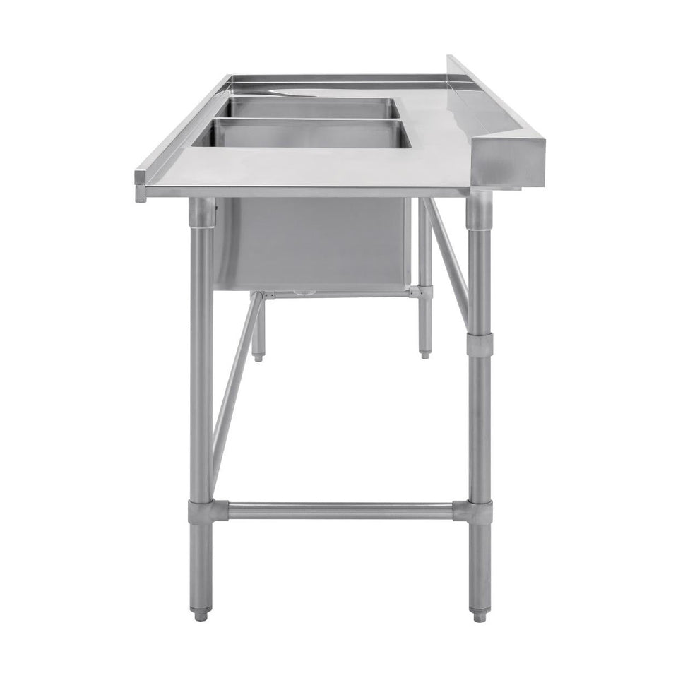Vogue Dishwasher Inlet Table with Double Bowl Sink 90mm outlet 2400x700x960mmL/H - DE475