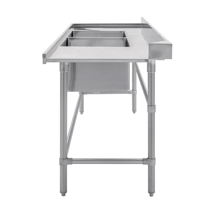 Vogue Dishwasher Inlet Table with Double Bowl Sink 90mm outlet 2400x700x960mmL/H - DE475