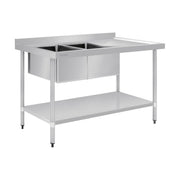 Vogue Double Bowl Sink R/H Drainer 1500mm 90mm Drain - HC904