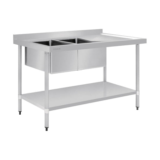 Vogue Double Bowl Sink R/H Drainer 1500mm 90mm Drain - HC904
