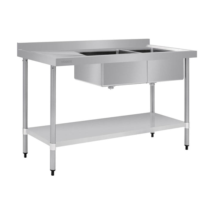 Vogue Double Bowl Sink L/H Drainer 1500mm 90mm Drain - HC905