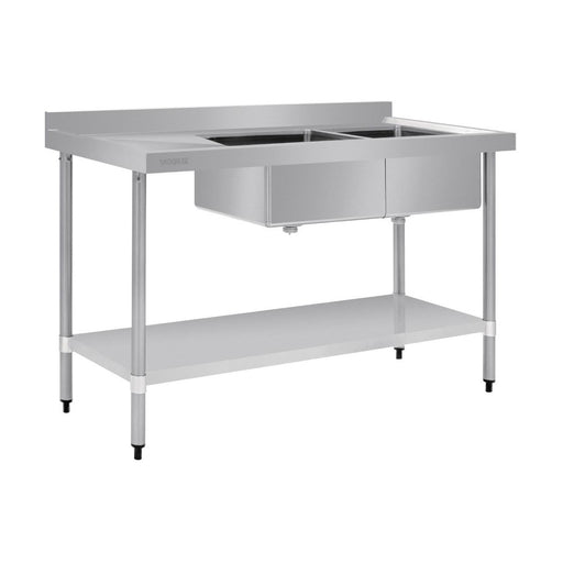 Vogue Double Bowl Sink L/H Drainer 1500mm 90mm Drain - HC905