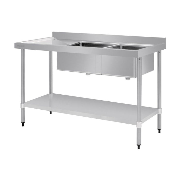 Vogue Double Bowl Sink L/H Drainer 1500mm 90mm Drain - HC905