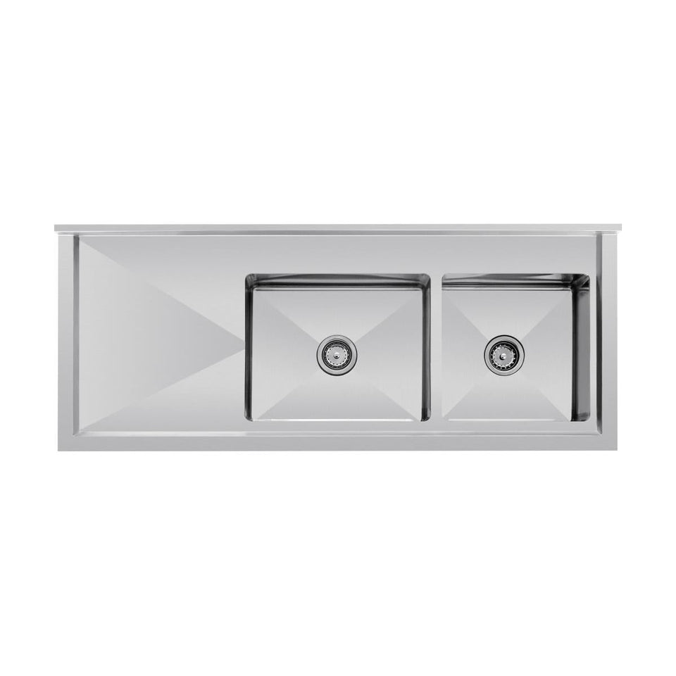 Vogue Double Bowl Sink L/H Drainer 1500mm 90mm Drain - HC905