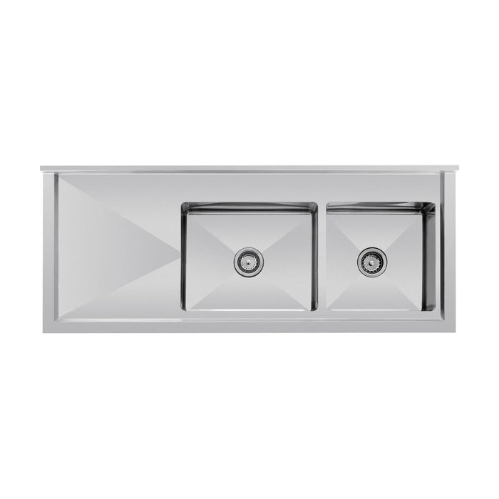Vogue Double Bowl Sink L/H Drainer 1500mm 90mm Drain - HC905