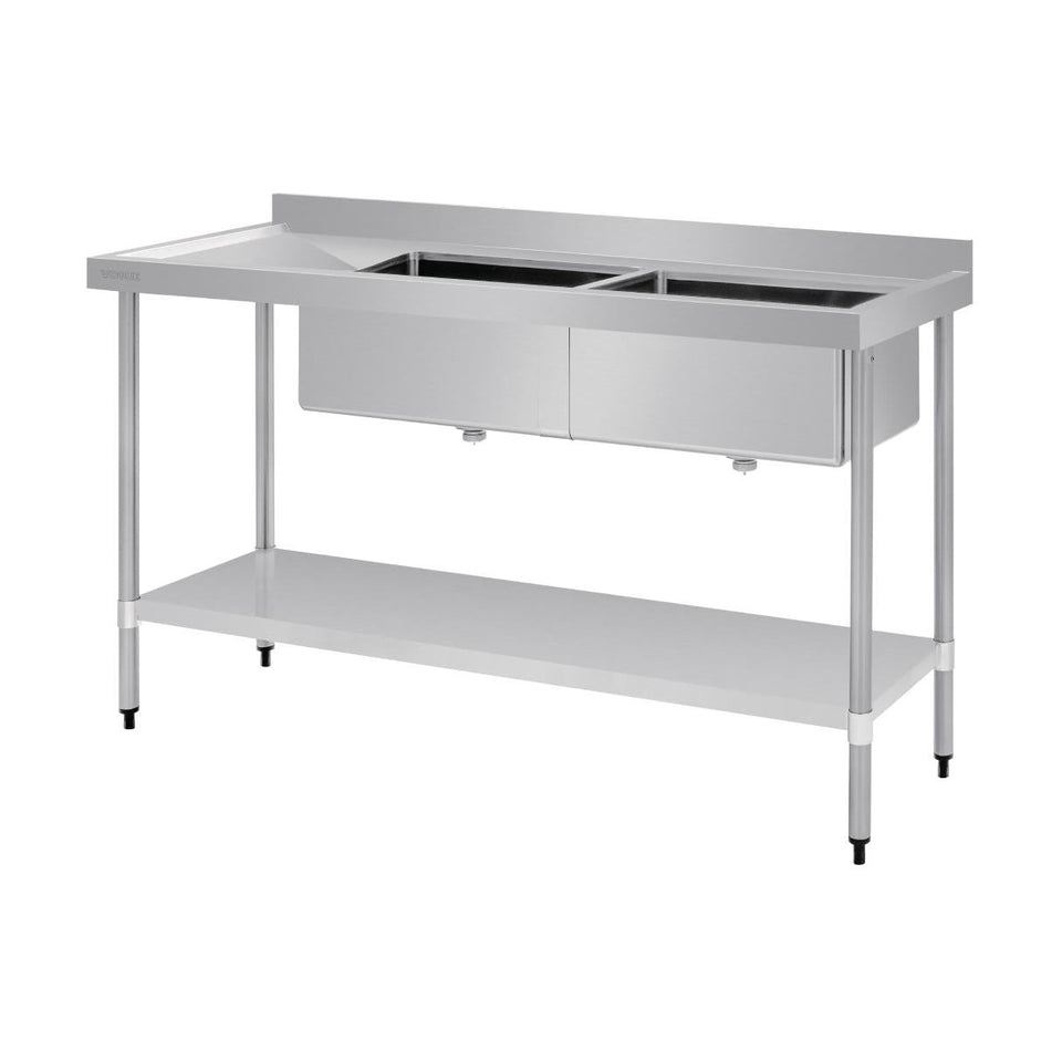 Vogue Double Bowl Sink L/H Drainer 1800mm 90mm Drain - HC908