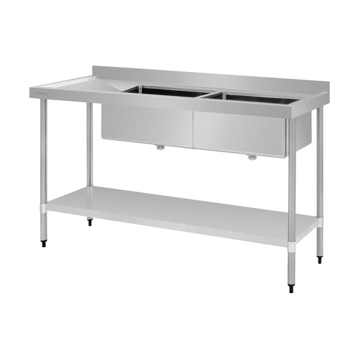 Vogue Double Bowl Sink L/H Drainer 1800mm 90mm Drain - HC908
