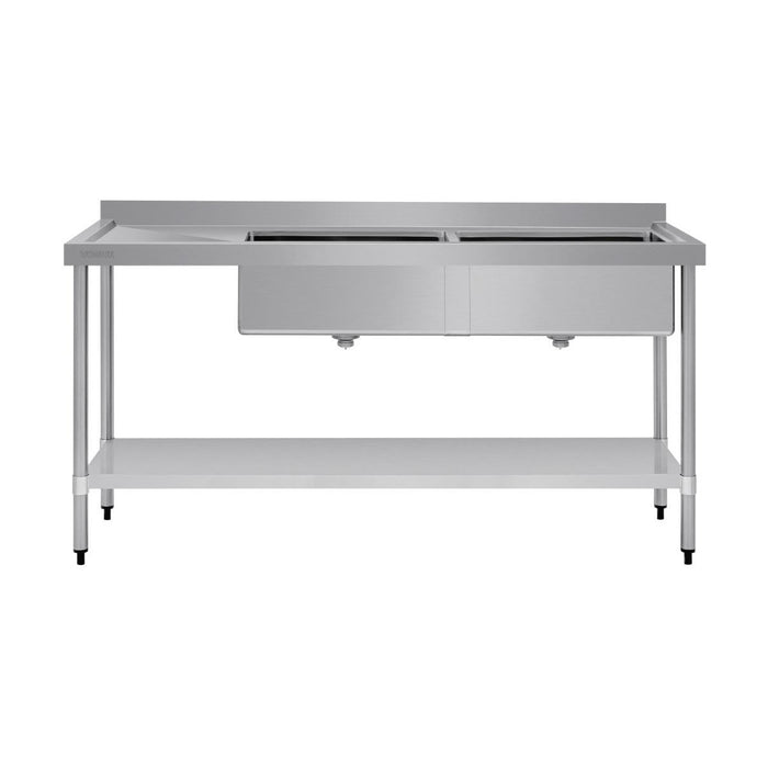 Vogue Double Bowl Sink L/H Drainer 1800mm 90mm Drain - HC908