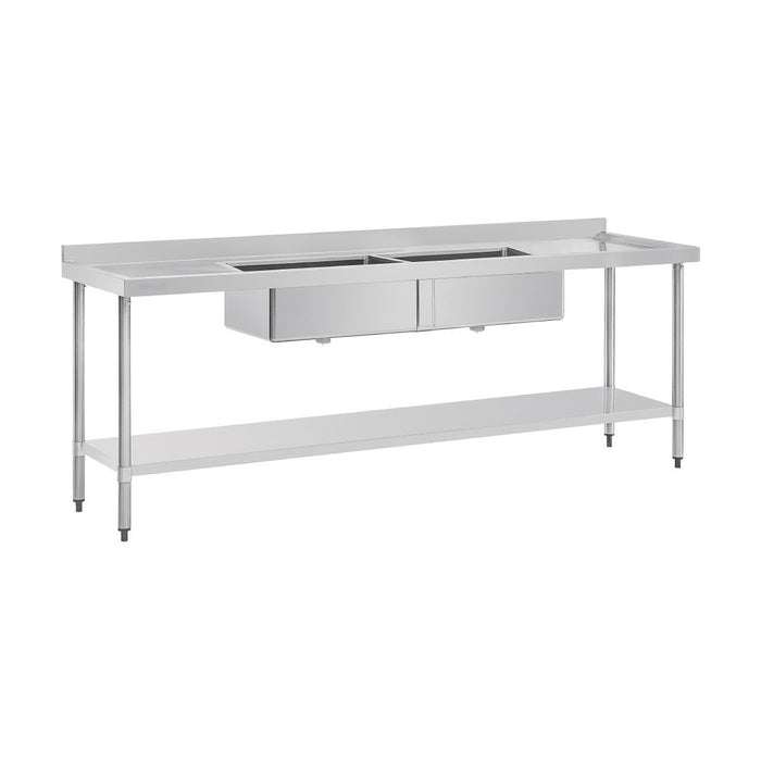 Vogue Double Bowl Sink Double Drainer 2400mm 90mm Drain - HC909
