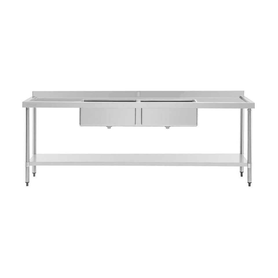 Vogue Double Bowl Sink Double Drainer 2400mm 90mm Drain - HC909