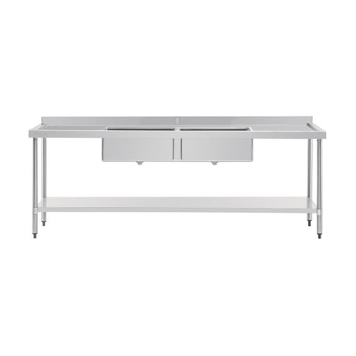 Vogue Double Bowl Sink Double Drainer 2400mm 90mm Drain - HC909