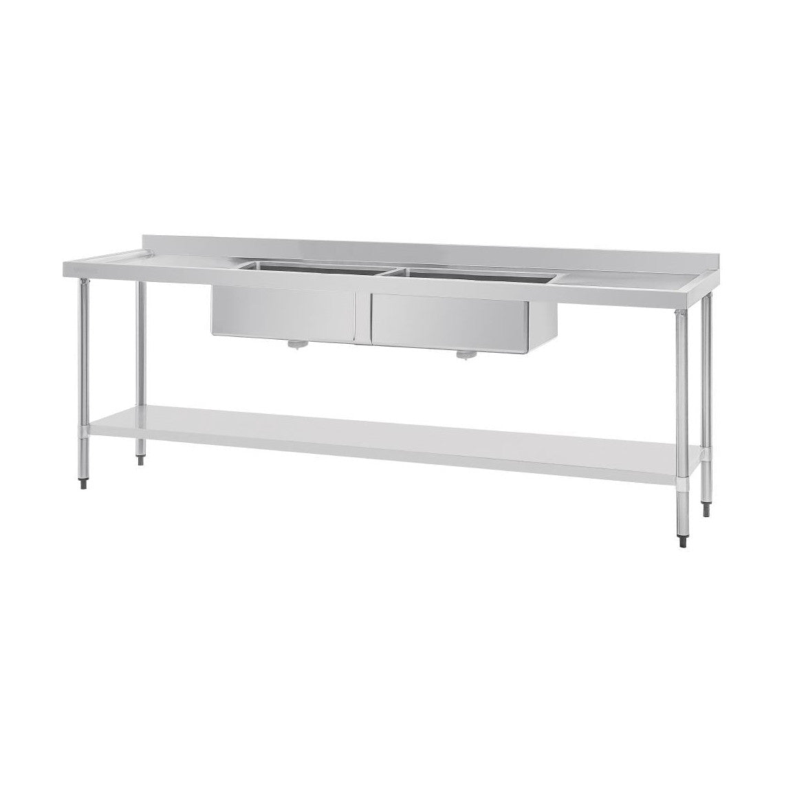 Vogue Double Bowl Sink Double Drainer 2400mm 90mm Drain - HC909