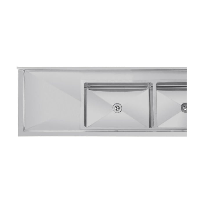 Vogue Double Bowl Sink Double Drainer 2400mm 90mm Drain - HC909