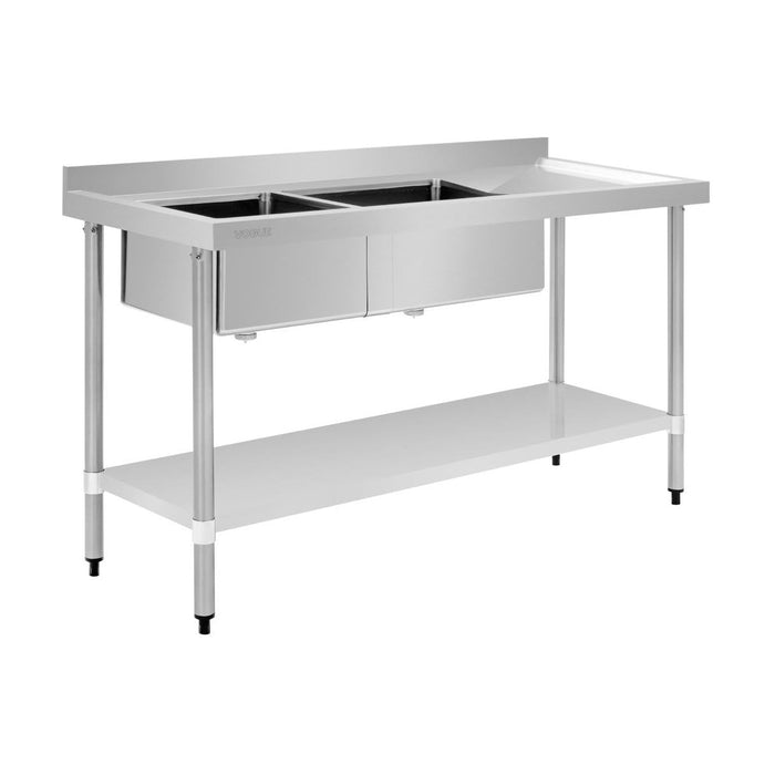 Vogue Double Bowl Sink R/H Drainer 1500mm x 700mm 90mm Drain - HC916