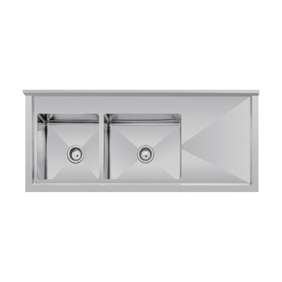 Vogue Double Bowl Sink R/H Drainer 1500mm x 700mm 90mm Drain - HC916