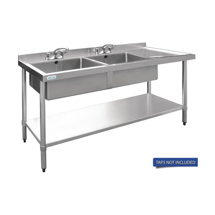 Vogue Double Bowl Sink R/H Drainer 1800mm x 700mm 90mm Drain - HC919