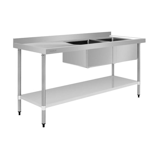 Vogue Double Bowl Sink L/H Drainer 1800mm x 700mm 90mm Drain - HC920