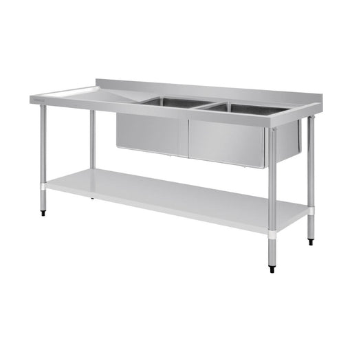 Vogue Double Bowl Sink L/H Drainer 1800mm x 700mm 90mm Drain - HC920