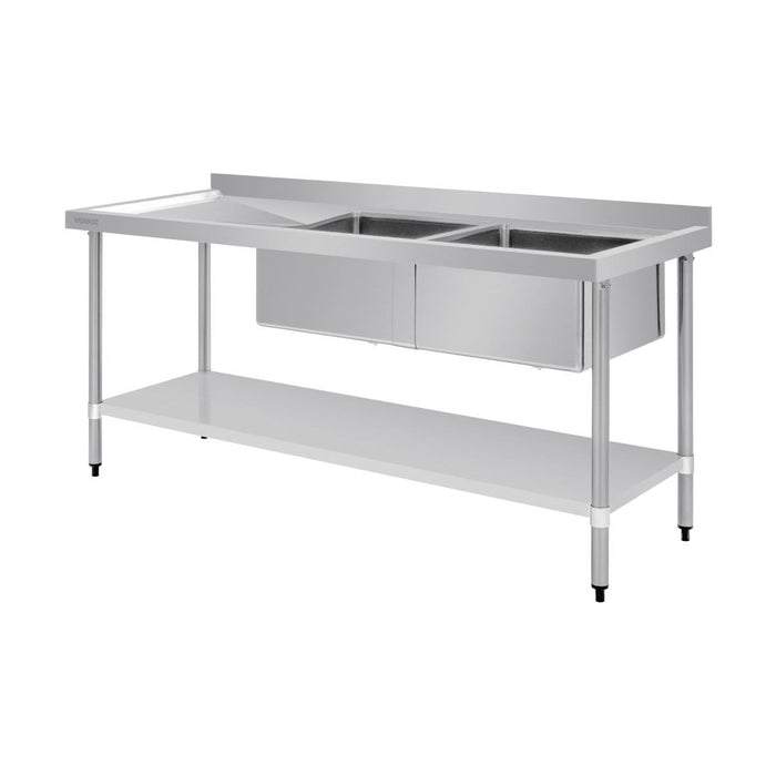 Vogue Double Bowl Sink L/H Drainer 1800mm x 700mm 90mm Drain - HC920