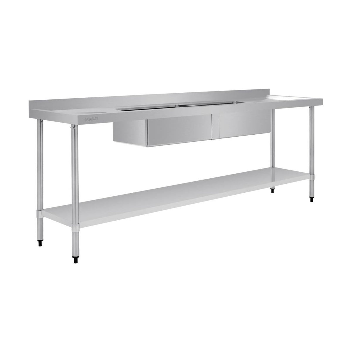 Vogue Double Bowl Sink Double Drainer 2400mm x 700mm 90mm Drain - HC921