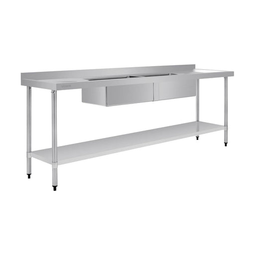 Vogue Double Bowl Sink Double Drainer 2400mm x 700mm 90mm Drain - HC921