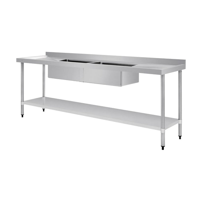 Vogue Double Bowl Sink Double Drainer 2400mm x 700mm 90mm Drain - HC921