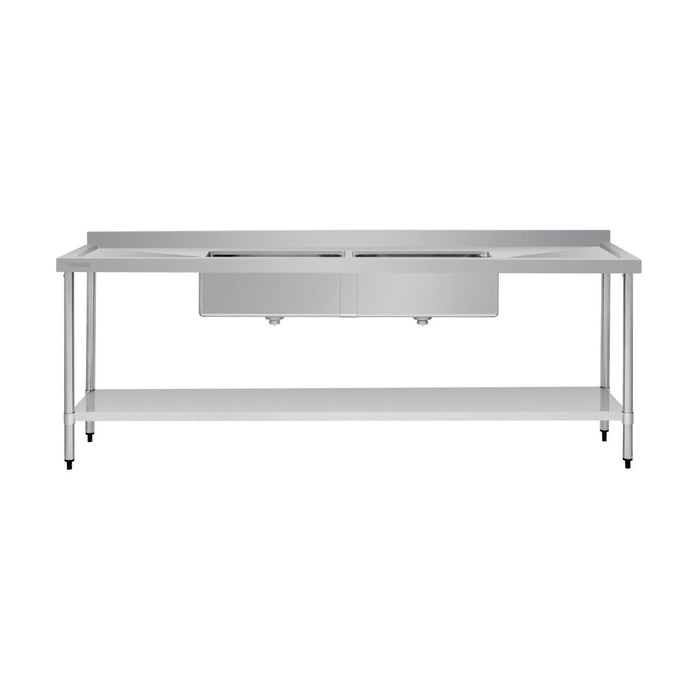Vogue Double Bowl Sink Double Drainer 2400mm x 700mm 90mm Drain - HC921