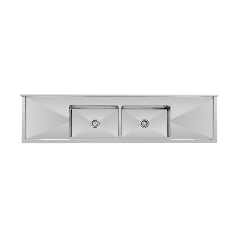 Vogue Double Bowl Sink Double Drainer 2400mm x 700mm 90mm Drain - HC921