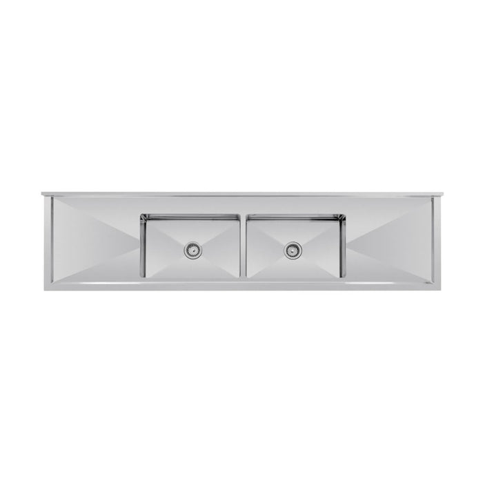 Vogue Double Bowl Sink Double Drainer 2400mm x 700mm 90mm Drain - HC921