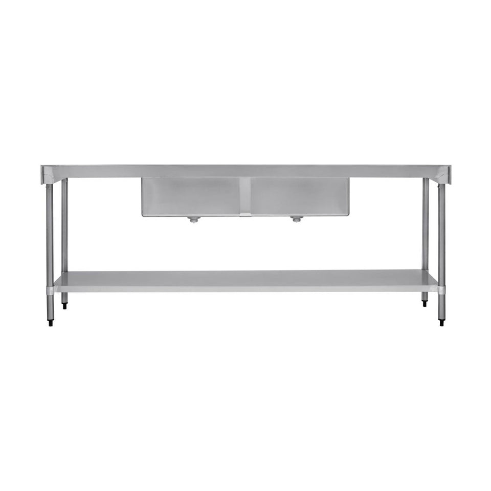 Vogue Double Bowl Sink Double Drainer 2400mm x 700mm 90mm Drain - HC921