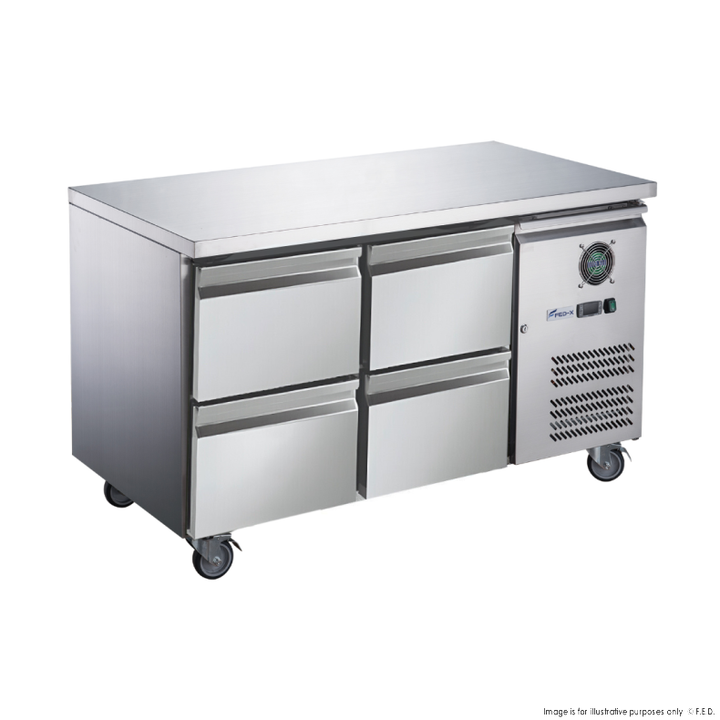 FED-X S/S Four-Door Bench Fridge with Drawers - XUB7C13S2D