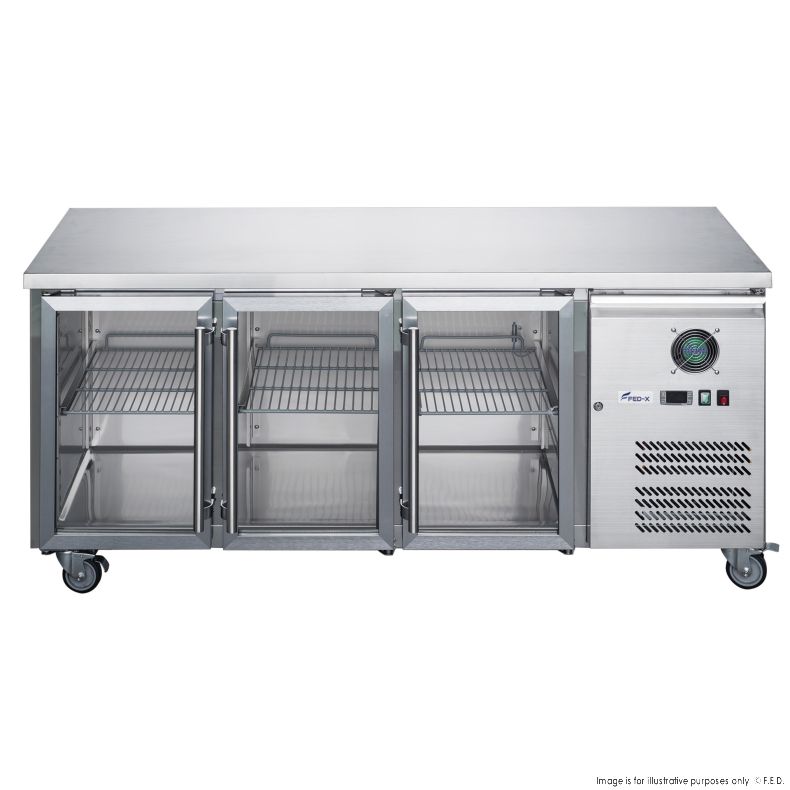 FED-X Three Glass Door Bench Fridge - XUB7C18G3V
