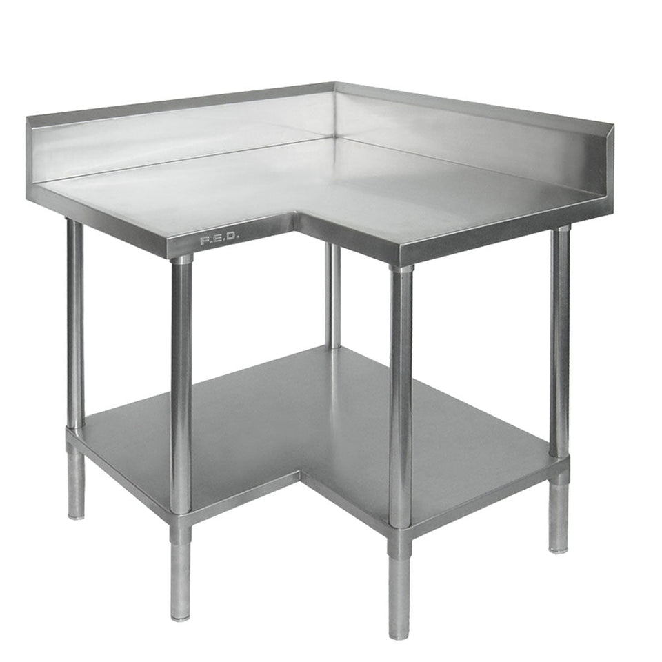 Modular Systems Stainless Steel Economic Corner Workbench 100mm Splashback & Undershelf 900mm - 0900-7-WBCB