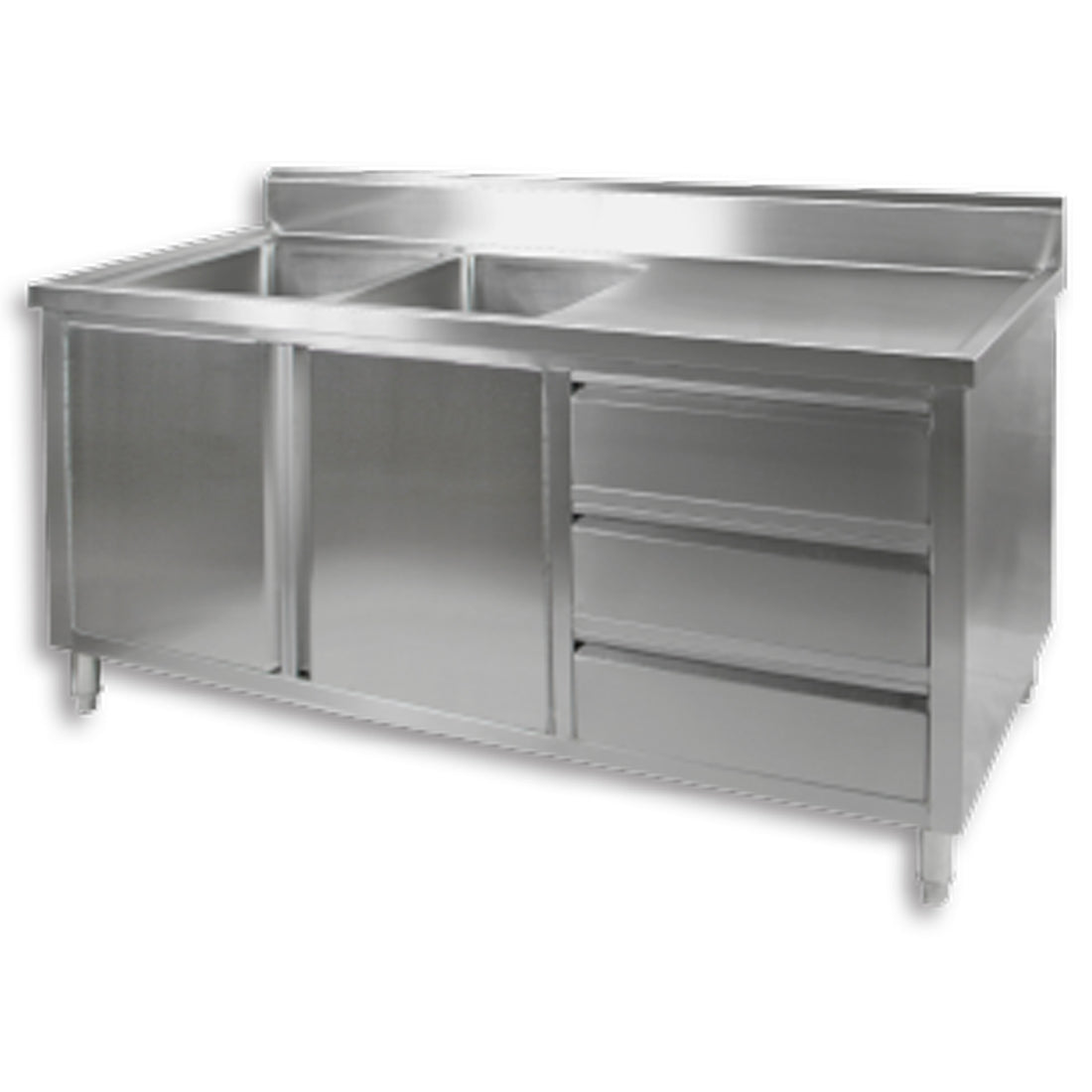 Modular Systems Stainless Steel Kitchen Tidy Cabinet with Double Sinks 1800 to 2400mm - DSC - Left Side / 1800(W) x 700(D) x 1050(H)mm