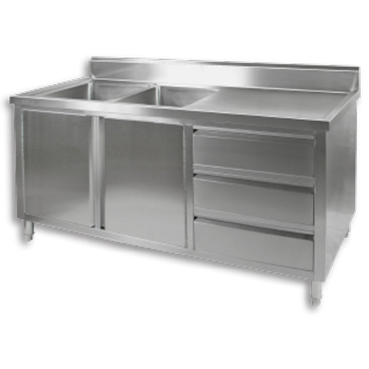 Modular Systems Stainless Steel Kitchen Tidy Cabinet with Double Sinks 1800 to 2400mm - DSC - Left Side / 1800(W) x 700(D) x 1050(H)mm