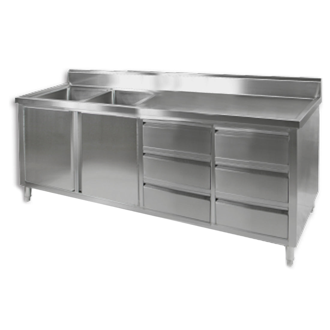 Modular Systems Stainless Steel Kitchen Tidy Cabinet with Double Sinks 1800 to 2400mm - DSC