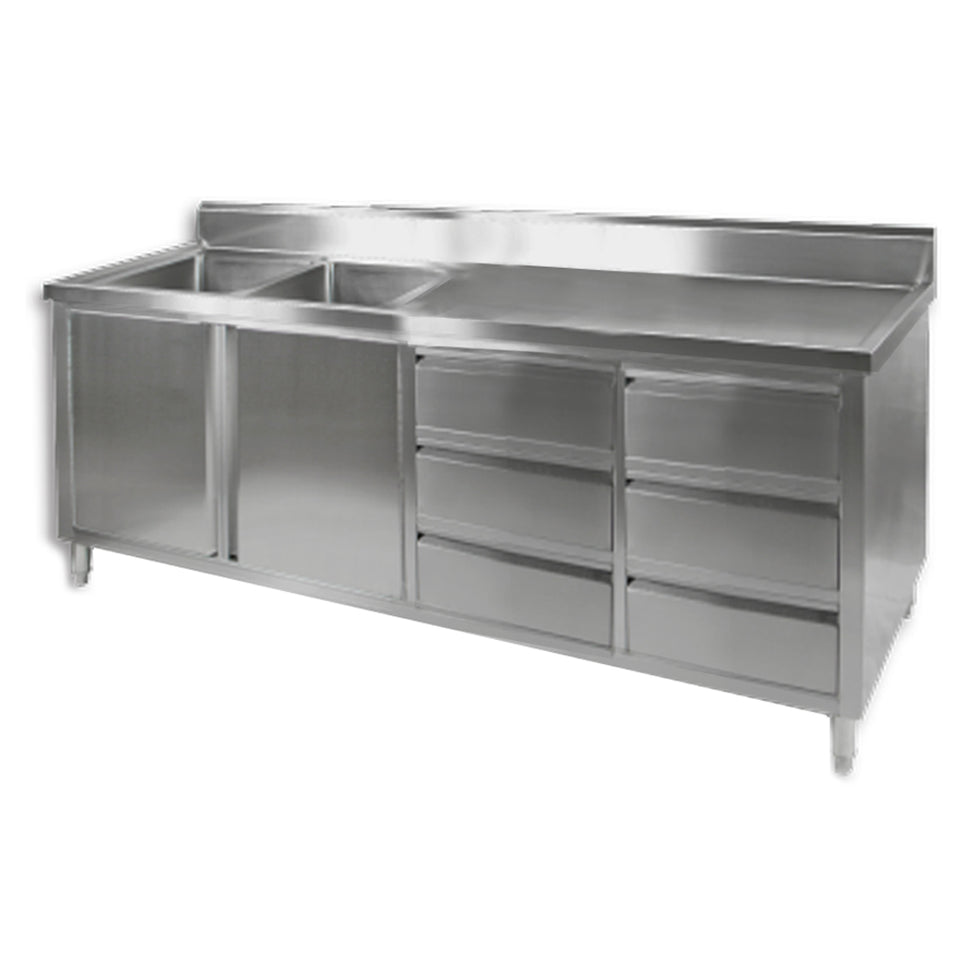 Modular Systems Stainless Steel Kitchen Tidy Cabinet with Double Sinks 1800 to 2400mm - DSC