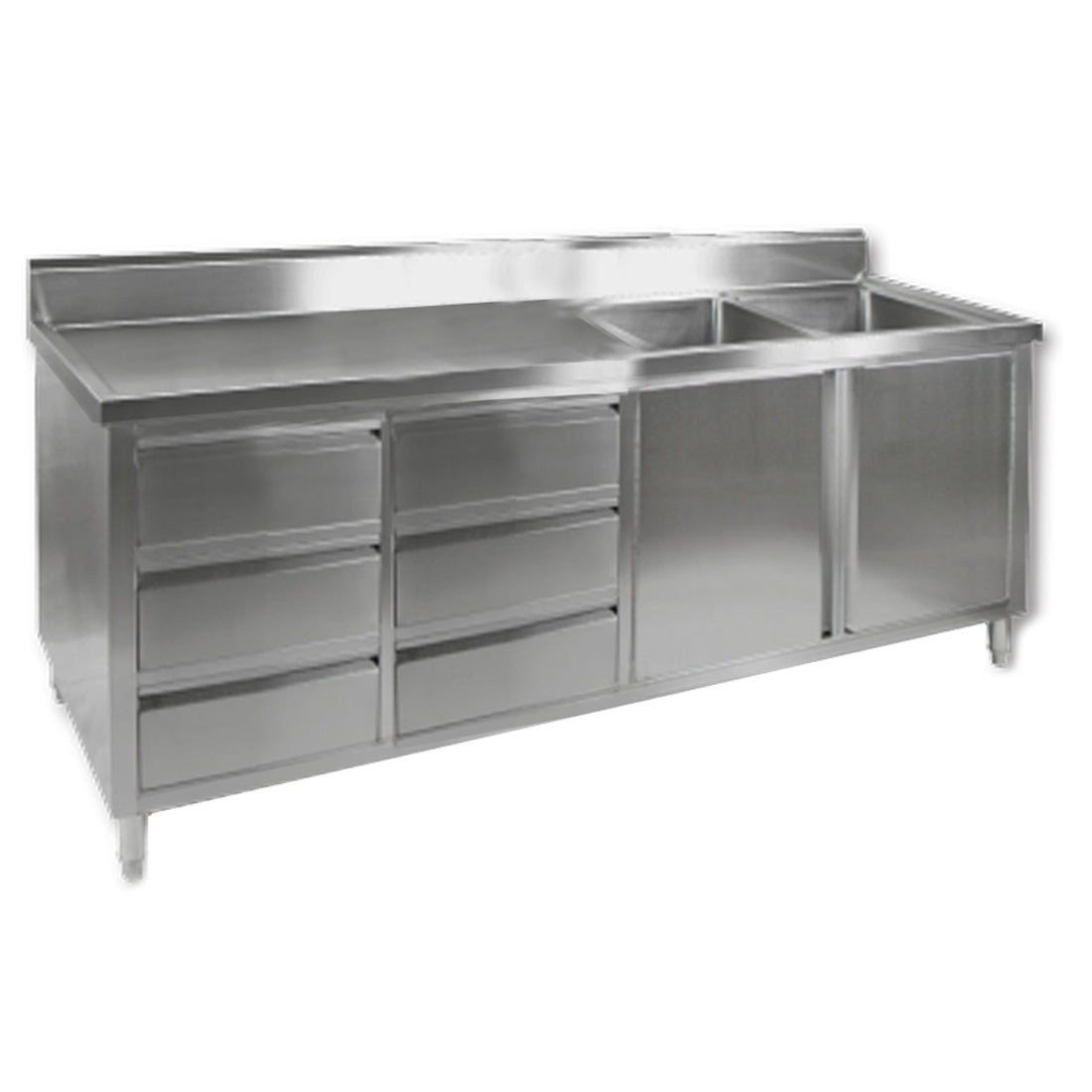 Modular Systems Stainless Steel Kitchen Tidy Cabinet with Double Sinks 1800 to 2400mm - DSC - Right Side / 2400(W) x 700(D) x 1050(H)mm