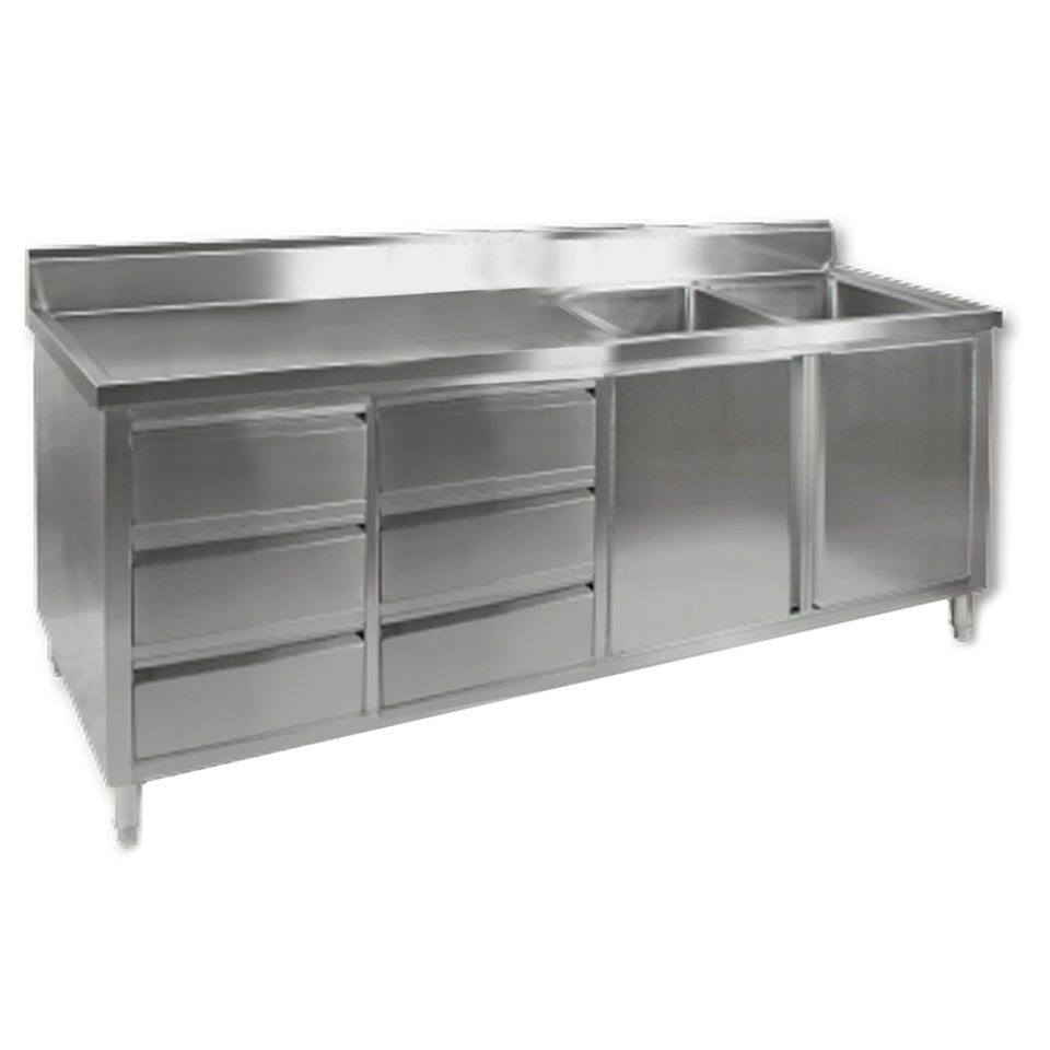 Modular Systems Stainless Steel Kitchen Tidy Cabinet with Double Sinks 1800 to 2400mm - DSC - Right Side / 2400(W) x 700(D) x 1050(H)mm
