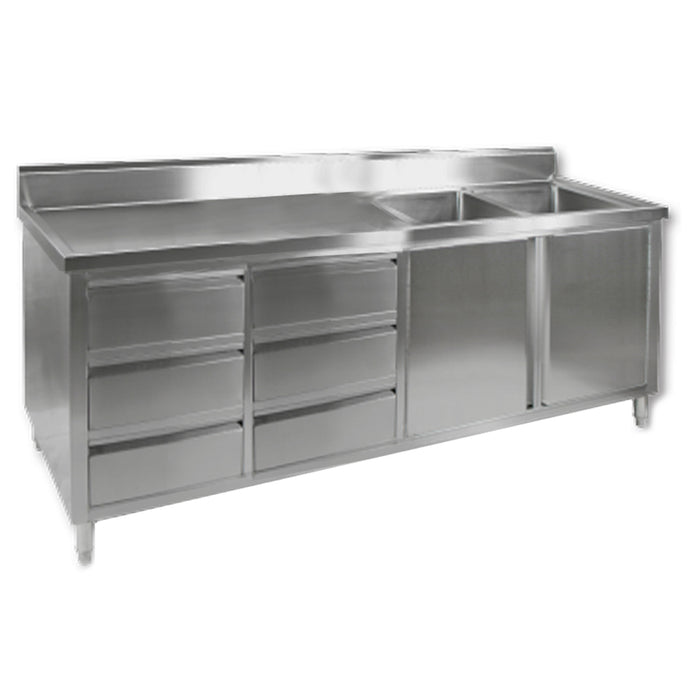 Modular Systems Stainless Steel Kitchen Tidy Cabinet with Double Sinks 1800 to 2400mm - DSC